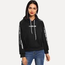 Shein Letter Print Drawstring Raglan Sleeve Hoodie