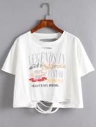 Shein White Letter Print Distressed T-shirt