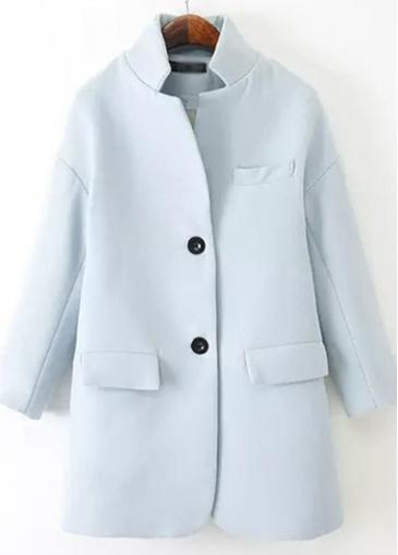 Rosewe Chic Long Sleeve Light Blue Coat With Button