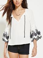 Shein Self-tie Neck Embroidered Bell Sleeve Blouse