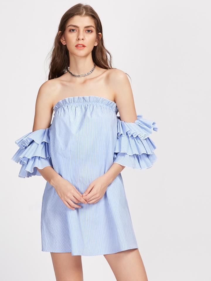 Shein Layered Flutter Sleeve Striped Dress