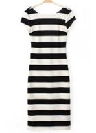 Rosewe Chic Round Neck Open Back Striped Dress For Lady