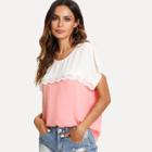 Shein Two Tone Lace Applique Dolman Sleeve Top