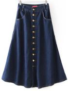 Shein Single Breasted Denim A-line Navy Skirt