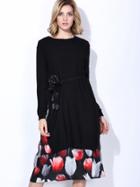 Shein Black Long Sleeve Knit Tie-waist Two-piece Dress