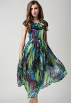 Shein Multicolor Sleeveless Dyed Vintage Floral Chiffon Dress