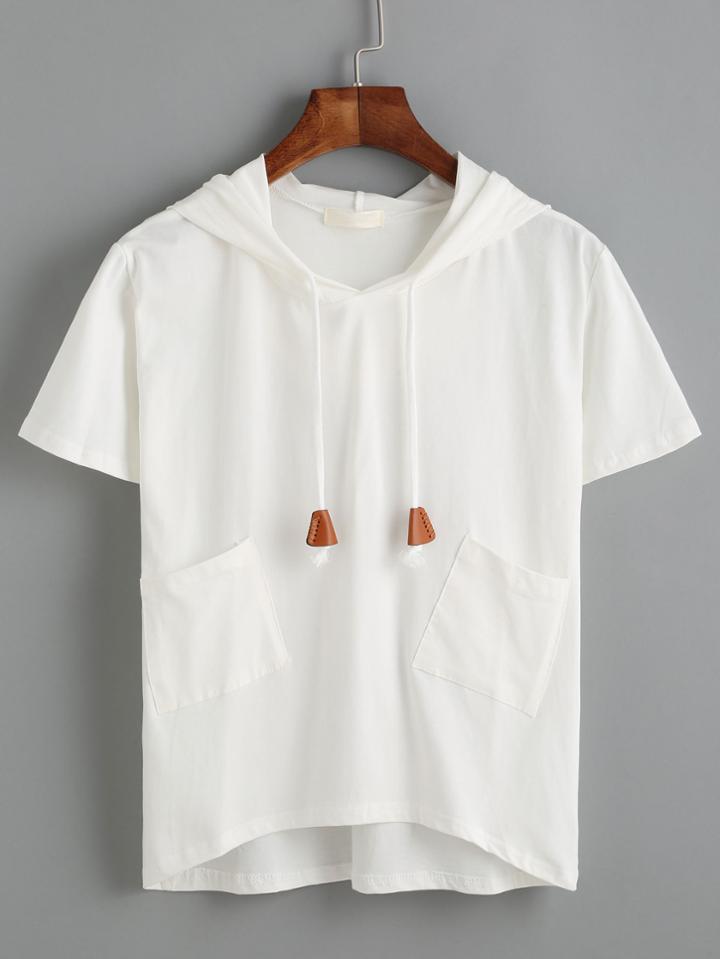 Shein White High Low Hooded T-shirt