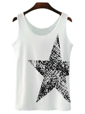 Shein White Round Neck Star Print Camis Top