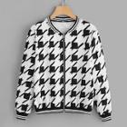 Shein Two Tone Houndstooth Bomber Jacket