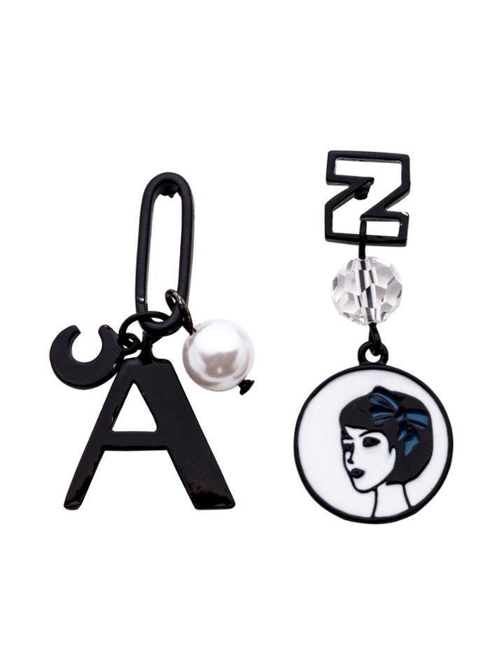 Shein Black Faux Pearl Multi Shape Asymmetrical Earrings