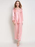 Shein Eyelash Lace Overlay Satin Pj Set