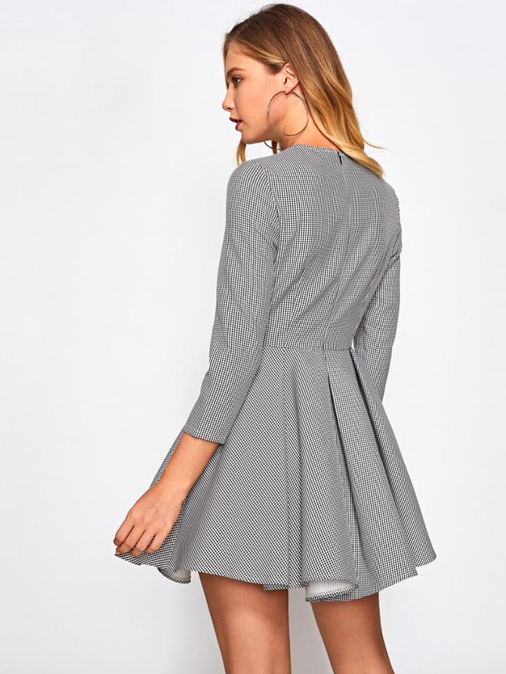 Shein Boxed Pleated Fit & Flare Plaid Dress