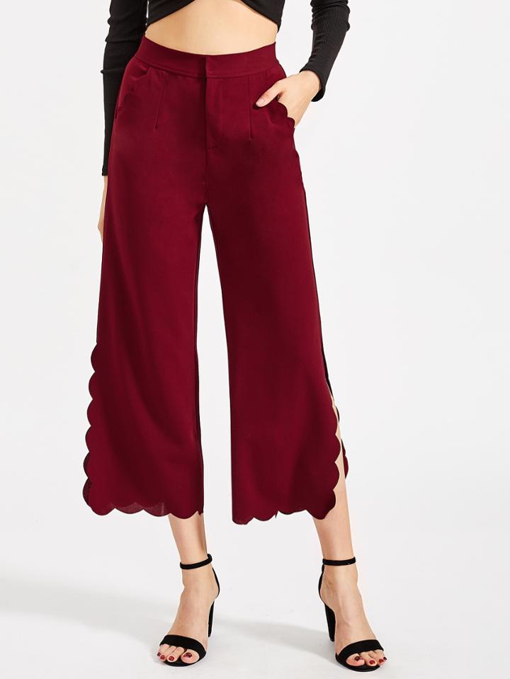 Shein Scallop Trim Slit Side Wide Leg Pants