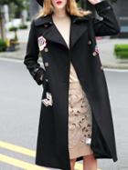 Shein Black Lapel Embroidered Pockets Coat