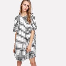 Shein Grid Curved Hem Swing Dress