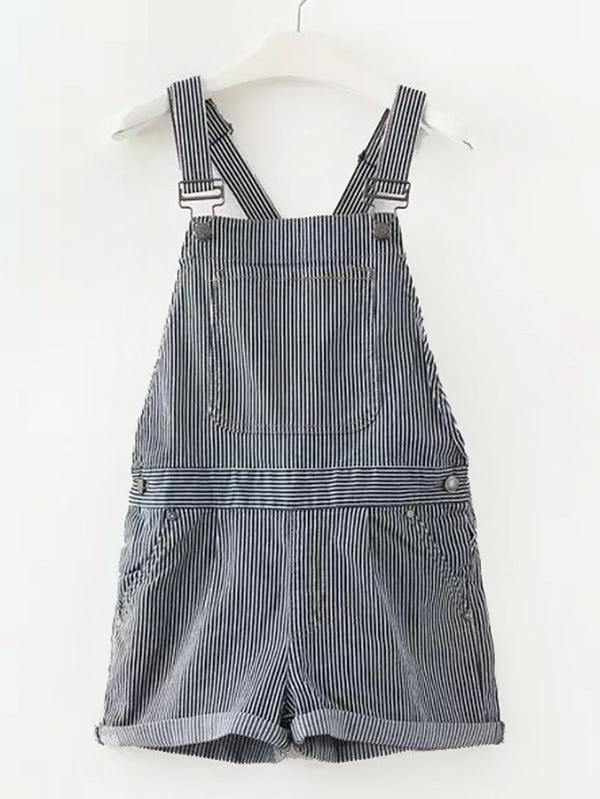 Shein Striped Cuffed Short Overalls