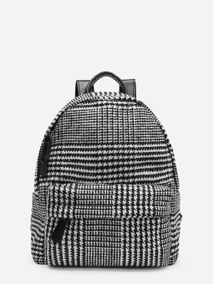 Shein Houndstooth Print Pocket Front Backpack