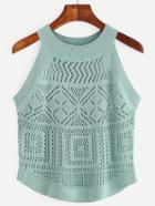Shein Green Hollow Out Knit Halter Neck Top