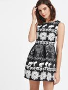 Shein Vintage Print Embossed A-line Dress