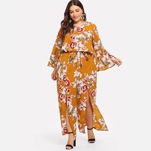 Shein Plus V-neck Flower Print Top & Pants Set