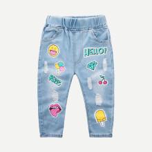 Shein Girls Letter And Figure Print Destroyed Jeans