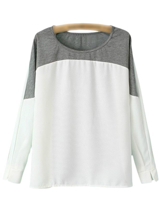 Shein White Round Neck Long Sleeve Casual Blouse