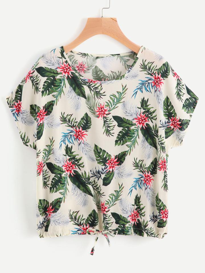 Shein Floral Print Tie Hem Top