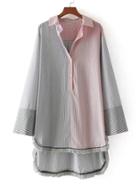 Shein Fringe Trim High Low Striped Shirt Dress