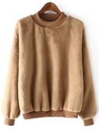 Shein Brown Crew Neck Rabbit Fur Loose Sweatshirt