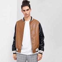 Shein Men Press Button Up Pu Bomber Jacket