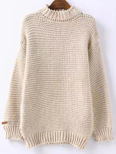 Shein High Neck Chunky Knit Beige Sweater