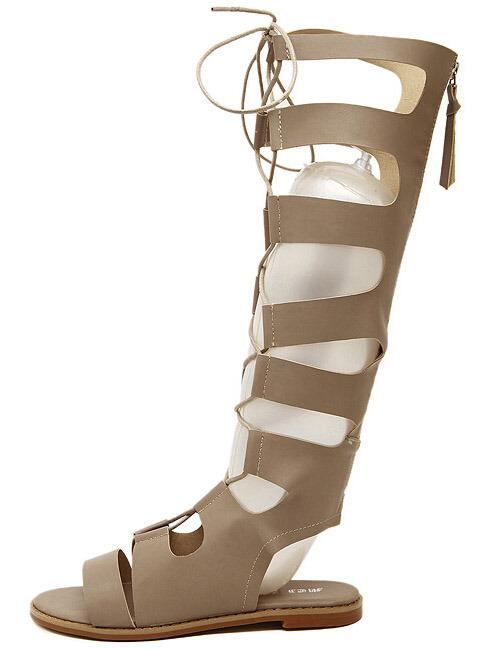 Shein Beige Lace Up Flip Tall Sandals