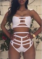 Rosewe Strapless Top And Panty Hollow Out White Swimwear
