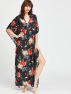 Shein Flower Print Kimono Sleeve High Slit Maxi Top