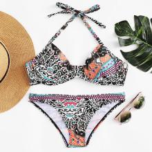Shein Mixed Print Halter Bikini Set