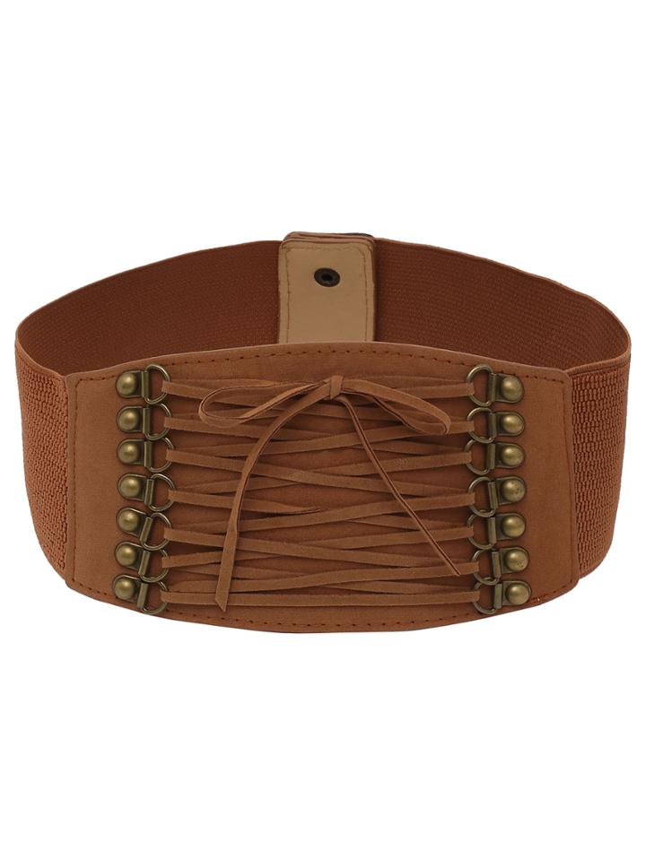 Shein Lace-up Front Brown Wide Elastic Belt