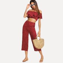 Shein Off Shoulder Polka Dot Crop Top With Pants