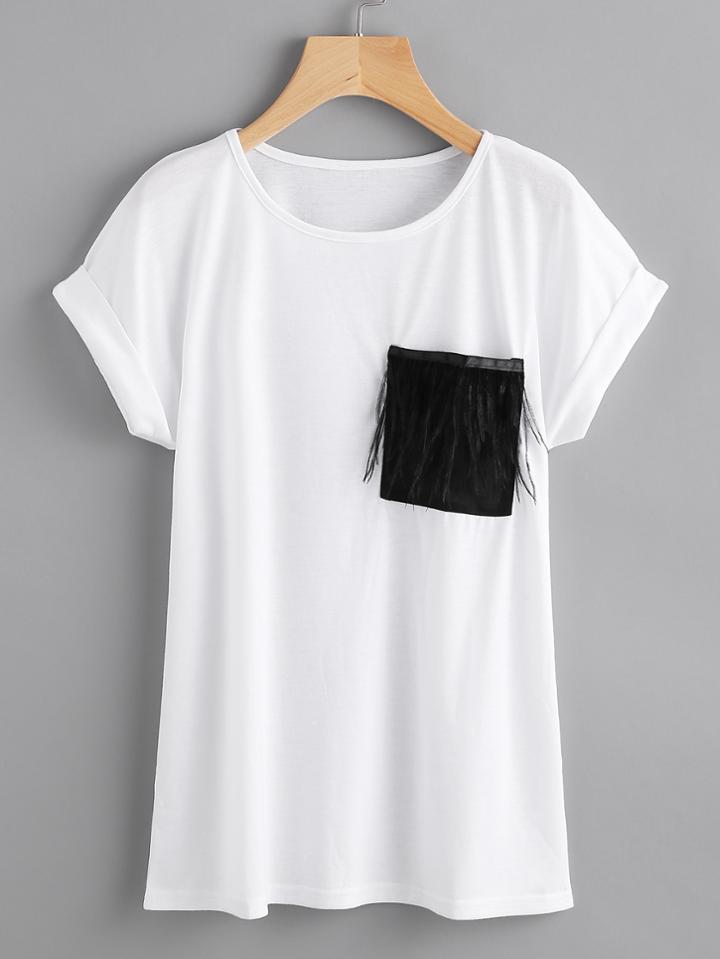 Shein Contrast Pocket Cuffed Tee