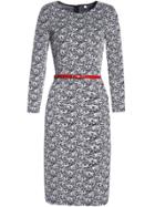 Shein Navy Crew Neck Jacquard Belted Sheath Dress