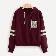 Shein Plus Contrast Sequin Drawstring Hoodie