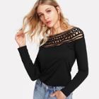 Shein Eyelet Yoke Solid Tee