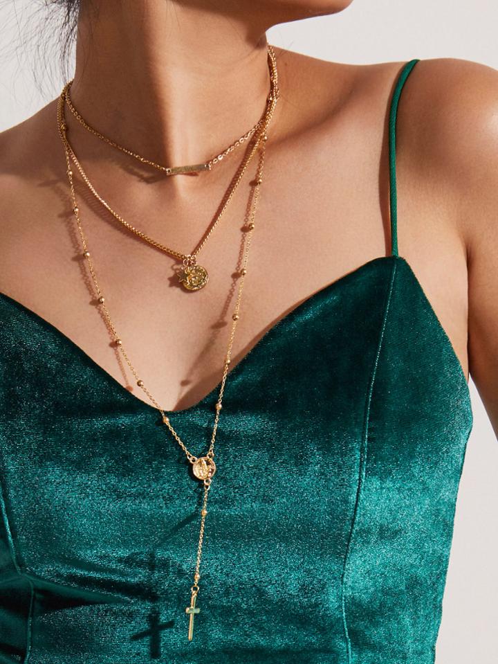 Shein Cross & Star Pendant Layered Chain Necklace