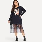 Shein Plus Figure Print Mesh Contrast Dress