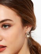 Shein Silver Plated Faux Pearl Rhinestone Stud Earrings