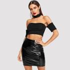 Shein Slim Fitted Bardot Top & Pu Skirt Set