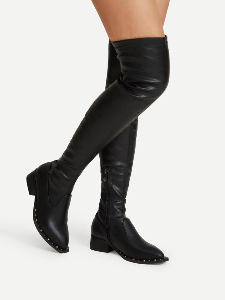 Shein Side Zipper Pu Over Knee Sock Boots