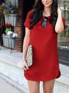 Shein Red Crew Neck Short Sleeve Loose Dress