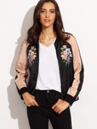 Shein Color Block Embroidered Zipper Front Long Sleeve Jacket