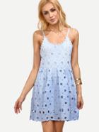 Shein Blue Flower Crochet Overlay Cami Dress