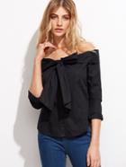 Shein Black Off The Shoulder Bow Tie Front Top